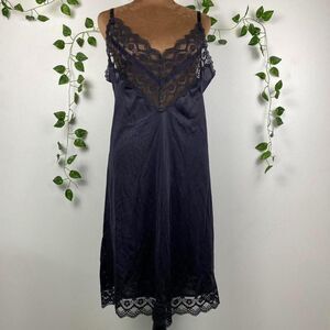 Vintage Melody black nylon slip dress whimsigoth witchy alt emo lace trim dark